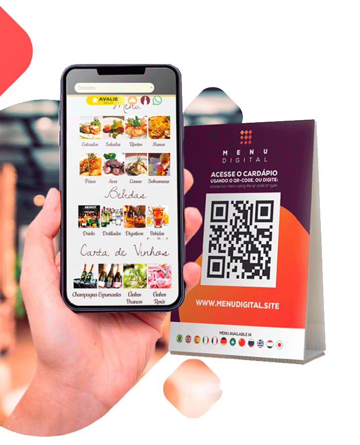 Mockup de um celular exibindo o cardápio digital
