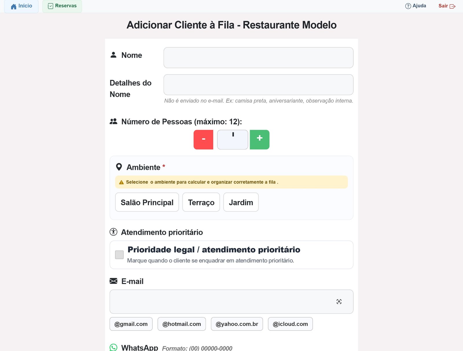 Adicionar cliente à fila