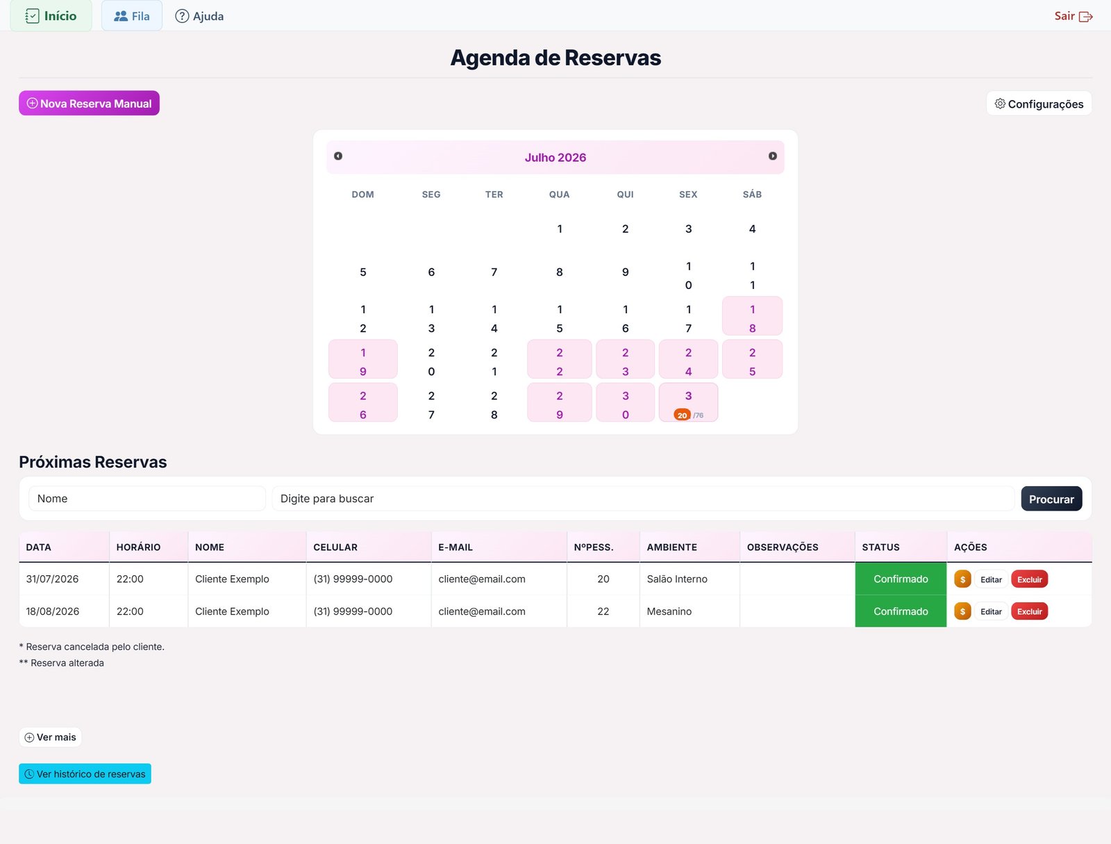 Agenda de reservas